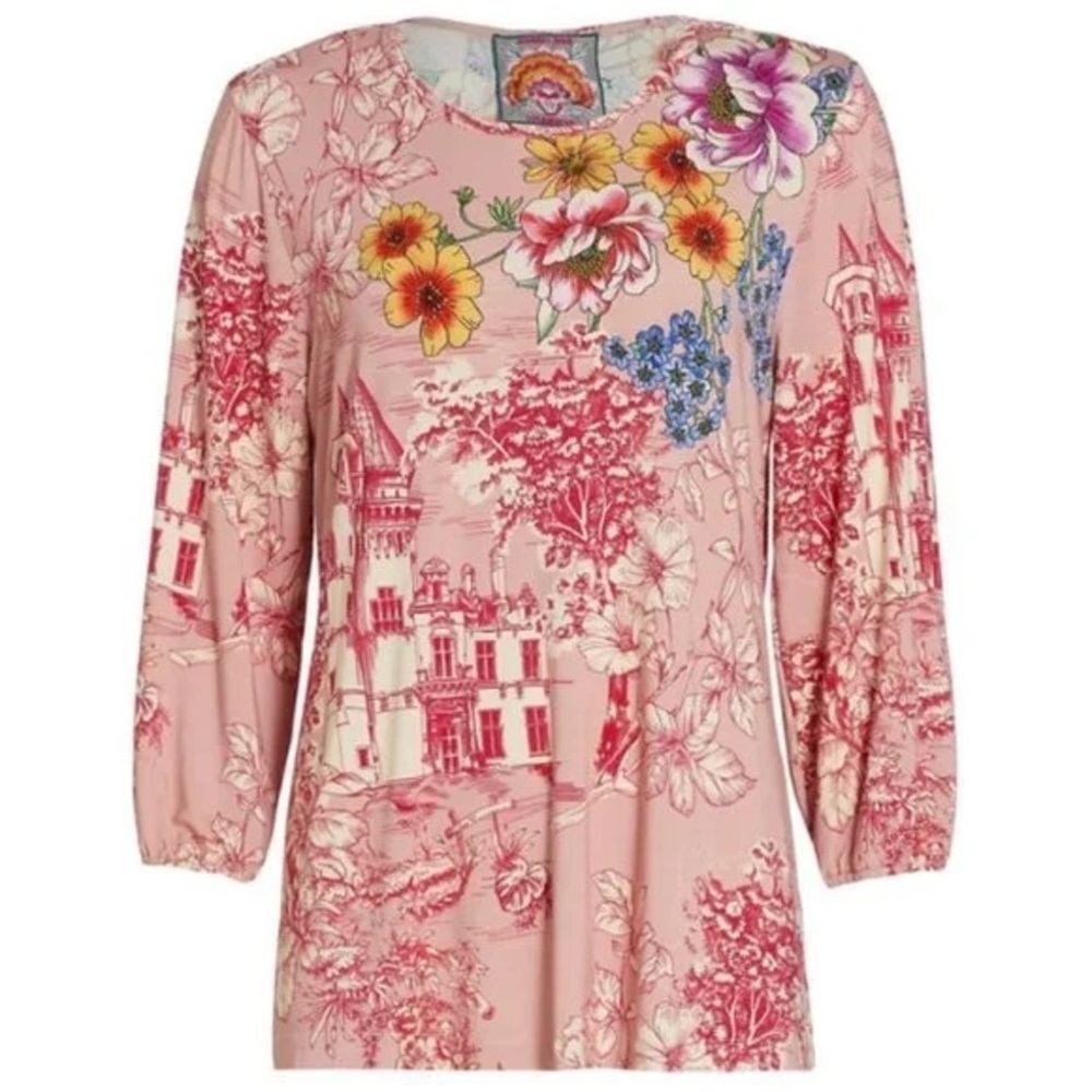 Johnny Was House on The Hill Puff Sleeve Top, Pink Multi, size S